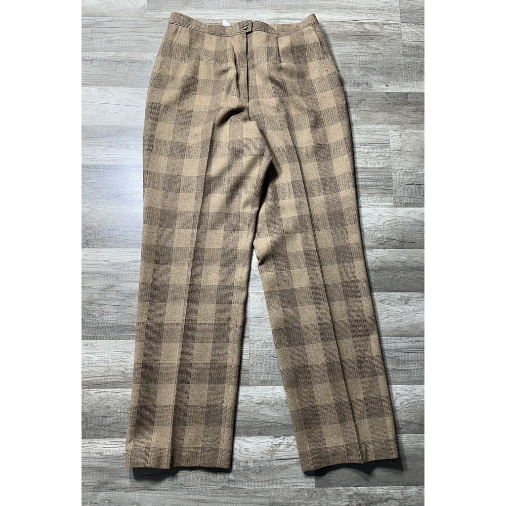 Vintage Pendleton Pants Adult 14 Tan Brown Tartan Plaid Wool‎ Dress Womens